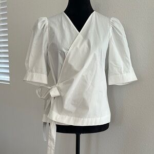 Zara White Puff Sleeve Wrap Blouse